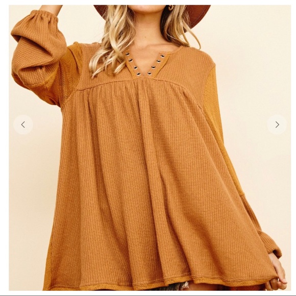 #05 Boho Chic Soft Knit Color Block Washed Tunic Top - Picture 5 of 5